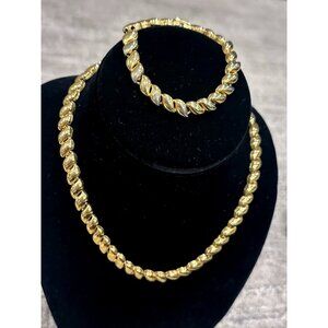 TRIFARI DEMI PARURE GOLD TONE CHAIN LINK S SWIRL Necklace & Bracelet SET EUC